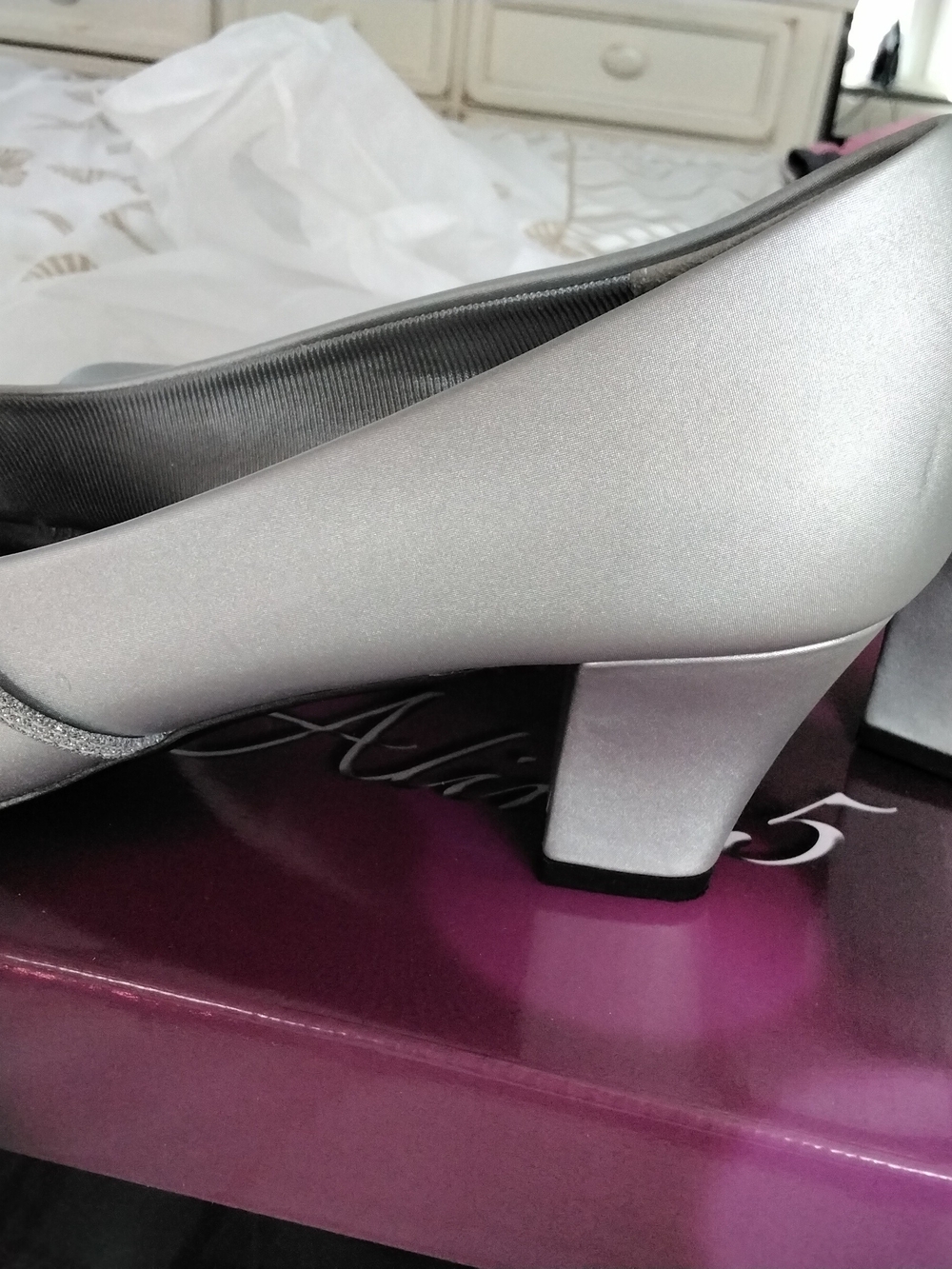 easy street Metallic Silver Low Block Heel Pump